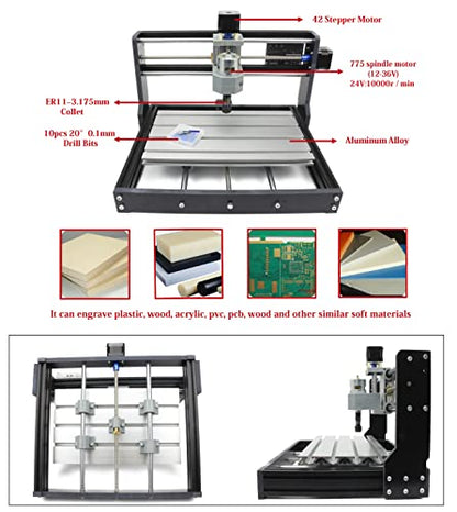 RATTMMOTOR 3018 Pro DIY CNC Router Kit+GRBL Offline Controller, 3 Axis Hobby CNC Router Machine, Plastic Acrylic PVC PCB Wood Mini Desktop Engraving - WoodArtSupply