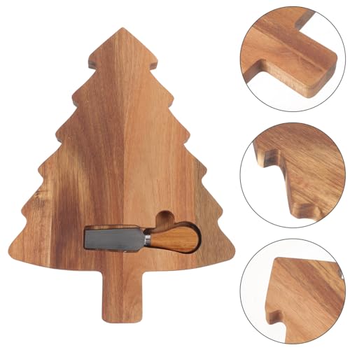 Amosfun Christmas Tree Charcuterie Board Wood Cutting Board Food Serving Tray Cheese Bread Pizza Snack Plate with Cutter for Vegetables Fruit Bread - WoodArtSupply