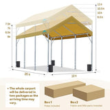ADVANCE OUTDOOR 10x20 ft Heavy Duty Carport with Adjustable Height from 9.5ft to 11ft, Car Canopy Garage Shelter Boat Wedding Party Tent, Beige ADVANCE OUTDOOR