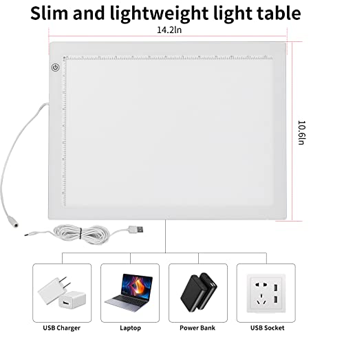 YINGWOND B4 Artist Tracing Light Box Board with Internal Cord, 14.2 * 10.6 in, 3 Levels of Brightness, Ultra-Thin 8000LUX Light Pad for Diamond - WoodArtSupply