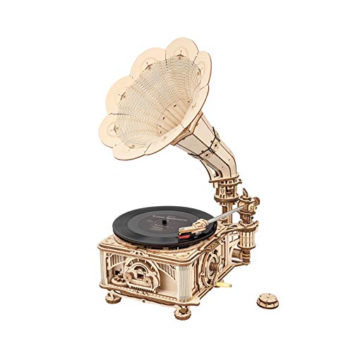 RoWood 3D Wooden Puzzle, Classical Mechanical Model Kit to Build, Best Gift for Teens Adults - Gramophone RoWood