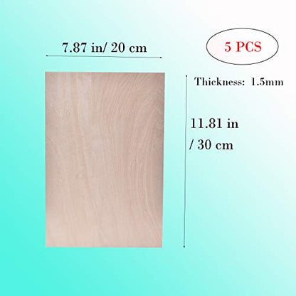 5PCS Basswood Sheets 1/16 ×12×8 Inch,Unfinished Plywood Craft Basswood Sheet for Cricut Maker