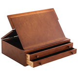 US Art Supply Walnut 2-Drawer Adjustable Wooden Storage Box with Fold Up Solid Drawing Easel US Art Supply