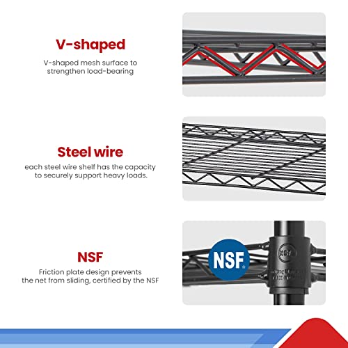 6 Tier Adjustable Metal Shelf Wire Shelving Unit Storage with Wheels 2100LBS Capacity 18" D x 48" W x 82" H for Restaurant Garage Pantry Kitchen BestOffice