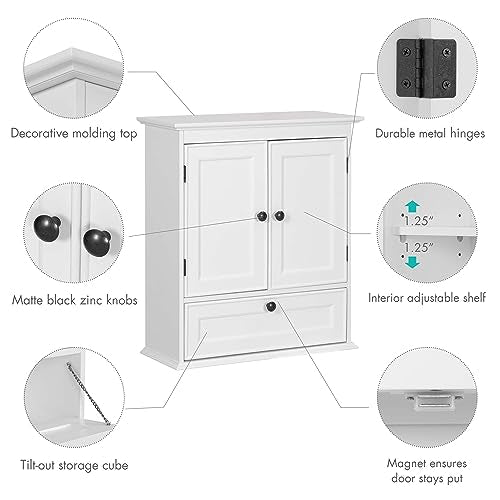 Spirich Bathroom Cabinet Wall Mounted, Small Bathroom Wall Cabinet Over Toilet, Medicine Cabinet Organizer with Doors and Adjustable Shelf, White - WoodArtSupply