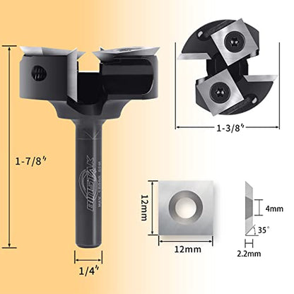 BINSTAK CNC Spoilboard Surfacing Router Bit 1/4" Shank, Slab Flattening Router Bit with 1-3/8" Cutting Diameter, 2+2 Flutes Insert Carbide Wood - WoodArtSupply