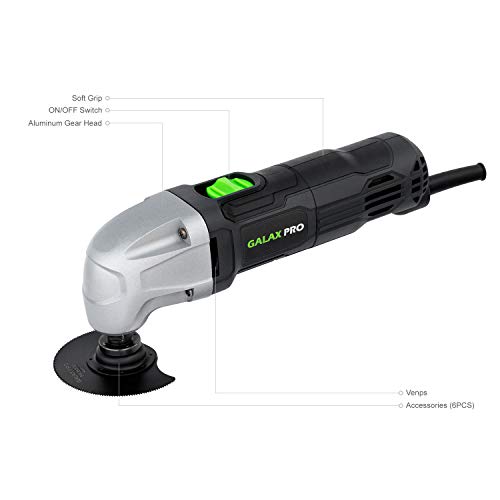 GALAX PRO 22000 OPM 1.5A Oscillating Multi Tool, 3 Degree Oscillating Angle with 3 Pieces Saw Blades, 1 Piece Semi Circle Blade Sanding Plate, 6 GALAX PRO