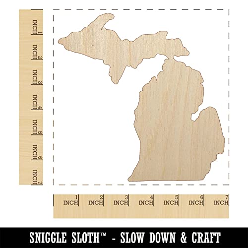 Michigan State Silhouette Unfinished Wood Shape Piece Cutout for DIY Craft Projects - 1/4 Inch Thick - 6.25 Inch Size Sniggle Sloth