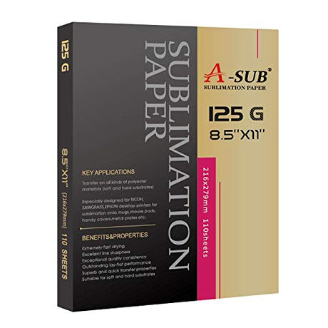 A-SUB Sublimation Paper 8.5x11 Inch 110 Sheets for Any Inkjet Printer which Match Sublimation Ink 125g A-SUB