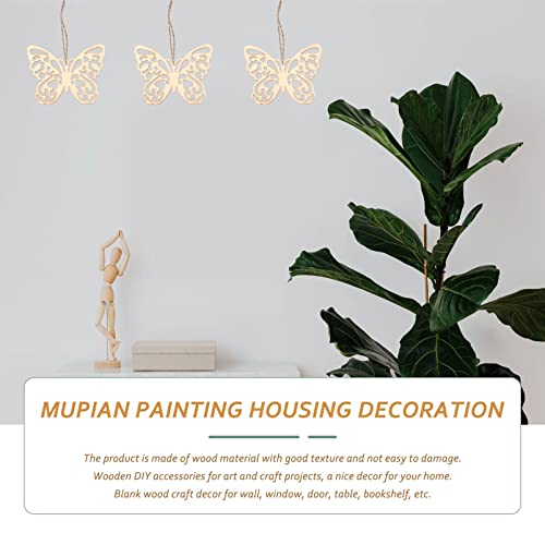 SEWACC Wood Crafts 50 Sets Wooden Butterfly Cutouts Unfinished Butterfly Shapes Blank Wood Ornaments Butterfly Embellishments with Hemp Ropes for DIY SEWACC