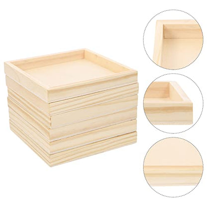 Wood Tray 6PCS Wood Nested Serving Trays Unfinished Small Wood Serving Tray Tray for Crafts Projects Blank Wood Canvas Panel Boards Unfinished Wood