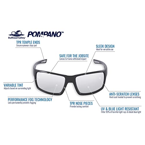 Bullhead Safety Sawfish Safety Glasses with Variable Tint and Performance Fog Technology Lens, UV Light Protection, Anti-Fog and Scratch Resistant, Bullhead Safety Eyewear