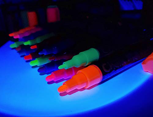 16 UV Fluorescent Neon Chalk Markers - Double Pack of Both Fine & Reversible Medium Tip Liquid Chalk Pens Wet Erasable Menu Boards, Glass, - WoodArtSupply