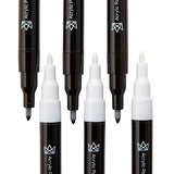 KINGART 453-6A PRO Black & White 6 Ct.(3 ea.) Extra Fine Paint Pens, 0.7mm Tip, Low-Odor Water-Based Quick Dry Acrylic Paint Markers for Rock, Wood, KINGART