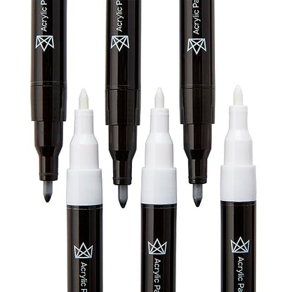 KINGART 453-6A PRO Black & White 6 Ct.(3 ea.) Extra Fine Paint Pens, 0.7mm Tip, Low-Odor Water-Based Quick Dry Acrylic Paint Markers for Rock, Wood, - WoodArtSupply