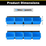 Ultrawall 12 PCS Bins & 3 Rails, Plastic Hanging Storage Organizer Bins, Wall mounted Garage Tool Storage Systerm, 12x bins(6.3inch X 3.2inch X Ultrawall