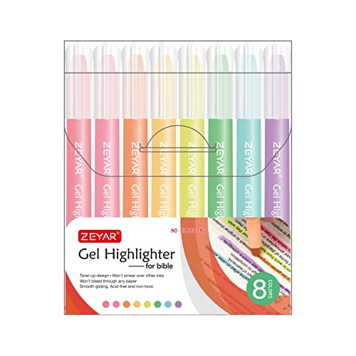 ZEYAR Gel Highlighters, Bible Highlighter Pens, No Bleed, Quick Dry, Assorted Colors, Bible Study and Bible Journaling Supplies, Bible Highlighters