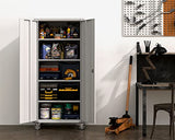 VINGLI 72" Tall Metal Storage Cabinets with Doors and 4 Adjustable Shelves for Garage, Office, Classroom, Laundry&Utility Room with Wheels, Grey, 32W VINGLI