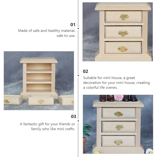 Abaodam 1pc Bedside Table Model Solid Wood Nightstand Drawer Dresser Mini Accessories Unfinished Nightstand Dollhouse Doll Decoration Dollhouse