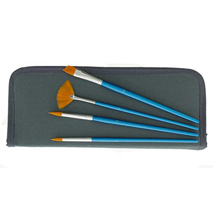 U.S.Art Supply 12-Piece Short Handle Nylon Hair Artist Paint Brush Set Blue Handle with Carry Case