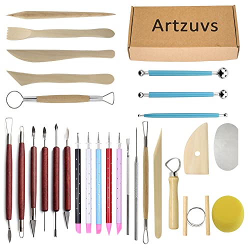 Artzuvs Clay Tools,28pcs Polymer & Pottery Sculpting Tools Set,Ceramic Tools, Modeling Clay Supplies Tools Kit for Artzuvs