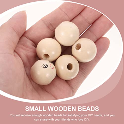 Ciieeo 50Pcs Round Wood Beads Smile Face Wood Loose Beads Bulk with Hole Doll Head Beads for Crafts Bracelet Necklace Jewelry Making 22MM