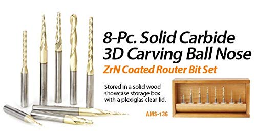 Amana Tool AMS-110 3-Pc CNC 2D and 3D Carving Ball Nose ZrN Coated Solid Carbide 1/4 Inch Shank for IntelliCarve Router Bit Collection Includes 46252 Amana Tool