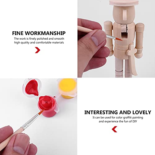 FOMIYES Unpainted Nutcracker,1 Set Unfinished Wood Nutcracker Ornaments to Paint Wooden Nutcracker Figurines DIY Craft with Wig Paint Brush Color DIY