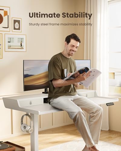 ErGear Electric Standing Desk with Drawers, 48″ x 24″ Gaming Desk with Monitor Stand, C-Clamp Mount Compatible, Home Office Height-Adjustable Desk ErGear