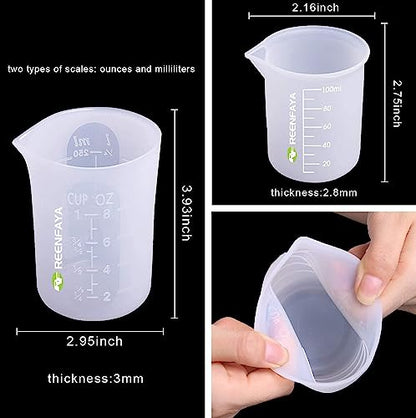 Silicone Resin Measuring Cups Tool Kit, 6PCS 100ml measuring cups,6PCS Mixing Cups,3pcs Silicone Epoxy Stir Sticks, for Epoxy Resin Non Stick Stir - WoodArtSupply