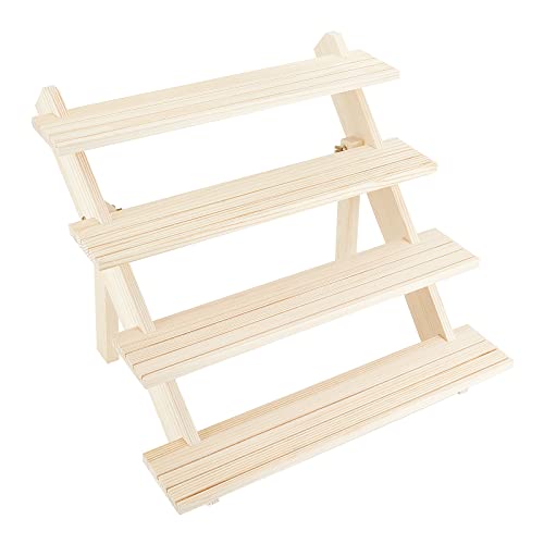 NBEADS 4-Tier Wooden Display Stand Riser, 12-Slot Earring Ring Holder Detachable Unfinished Wood Retail Jewelry Card Display Stand with Groove for