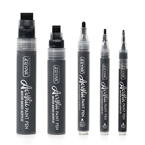 ZEYAR Acrylic Paint Marker Pens, 5 Different Point: Extra Jumbo Felt(15mm),Jumbo Felt(10mm), Medium Bullet(2-3mm), Fine(1mm), Extra Fine(0.7mm) (5 - WoodArtSupply