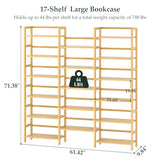 Homykic 6-Tier Triple Wide Bamboo Bookshelf with 17 Open Shelves – 6ft Tall Freestanding Bookcase for Home and Office Homykic