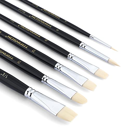 Transon Paint Brush Set 6pcs Art Painting Flexible Bristle for Acrylic Watercolor Gouache Oil Leather Canvas and Face Painting - WoodArtSupply