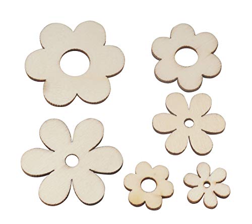 ALLinONE Flower Shape Unfinished Wood Cut Slices for for DIY Craft Decoration (Mixed Size)