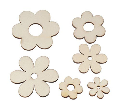 ALLinONE Flower Shape Unfinished Wood Cut Slices for for DIY Craft Decoration (Mixed Size) ALLinONE