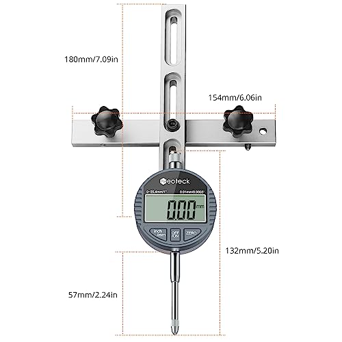 Neoteck 0-1'' Digital Dial Indicator Table Saw Gauge with 3.2inch Long Anodized Aluminum Bar for Aligning and Calibrating Work Shop Machinery Table Neoteck