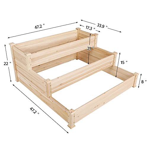 Topeakmart 3 Tier Raised Garden Bed Wood Garden Box Wooden Vegetables/Flower/Herb Elevated Garden Planter Boxes Outdoor, Wood Topeakmart
