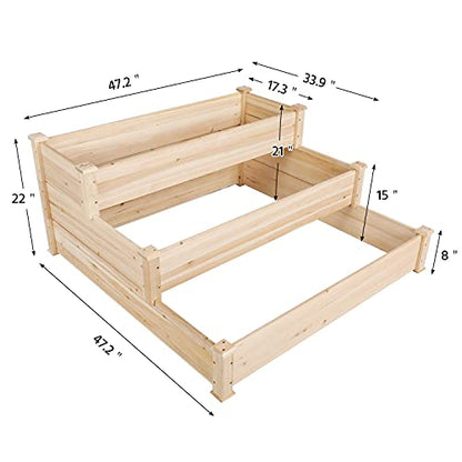 Topeakmart 3 Tier Raised Garden Bed Wood Garden Box Wooden Vegetables/Flower/Herb Elevated Garden Planter Boxes Outdoor, Wood