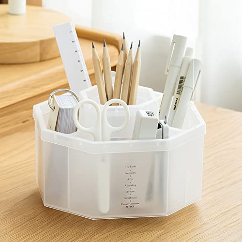 kaileyouxiangongsi Desk Organizer, 360-Degree Rotating Multi-Functional Pen Holder, 5 Compartments Desktop Stationary Organizer, Home Office Art - WoodArtSupply