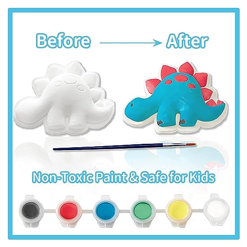 Funto Dinosaur Painting Kit for Kids, Paint Your Own Figurines with Magnet, 27 PCS Arts and Crafts Set, Ceramics to Paint, STEAM Projects Creative Funto