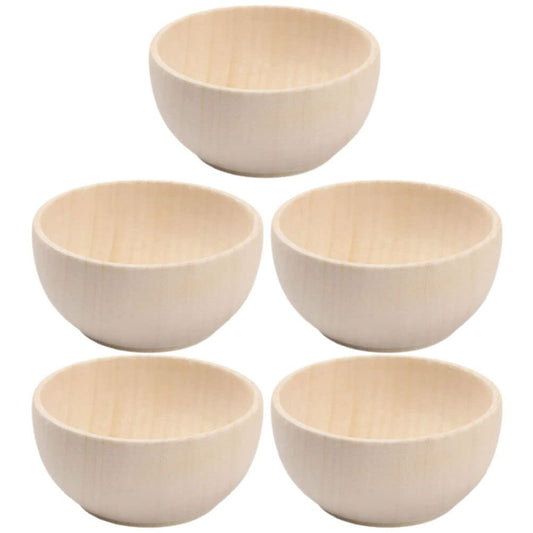 SEWACC 5pcs Wooden Bowls Unfinished Bowls Unpainted Wooden Bowls Serving Bowl Wood Crafts Bowls Pinch Bowls for Fruits Salad Cereal - WoodArtSupply