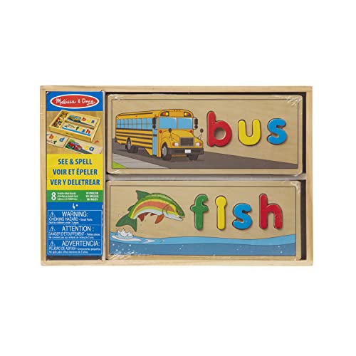 Melissa & Doug See & Spell Wooden Educational Toy With 8 Double-Sided Spelling Boards and 64 Letters - Preschool Learning Activities, See & Spell Melissa & Doug