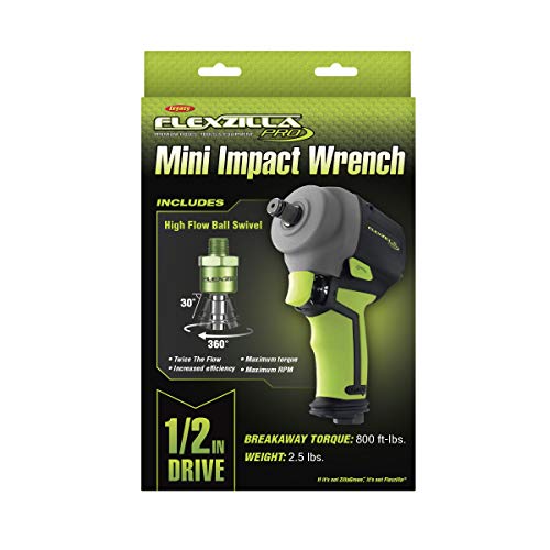 Flexzilla Pro Mini Impact Wrench, 1/2" Drive, with High Flow Ball Swivel Plug - AT1475FZ Flexzilla
