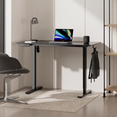 UPGRAVITY Height Adjustable Electric Standing Desk, 48 x 24 Inches Ergonomic Stand up Table, Sit Stand Home Office Desk with Splice Board, Black