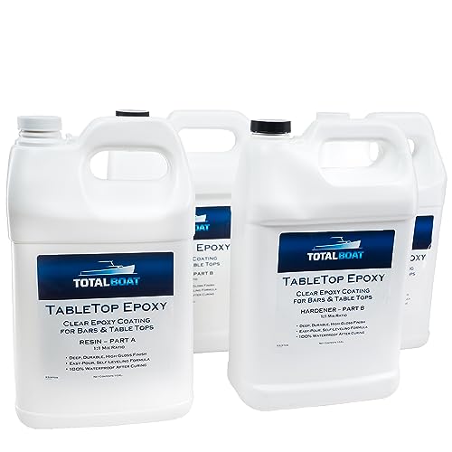 TotalBoat Table Top Epoxy Resin 4 Gallon Kit - Crystal Clear Coating and Casting Resin for Bar Tops, Table Tops, Wood, Concrete, Epoxy Art & Crafts TotalBoat