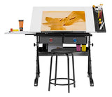 SD STUDIO DESIGNS Core 2 Pc Craft Center-35.5" W Angle Adjustable Cloth Drawers, Side Shelf and Stool Drafting Table, Gunmetal Gray/White SD STUDIO DESIGNS