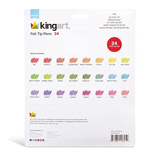 KINGART Studio Felt Tip Pens, Medium Point, Unique Bright Colors, Set of 24 KINGART