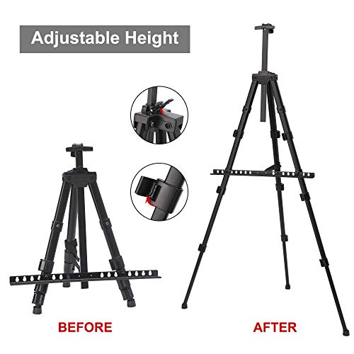 STARHOO Easel for Painting Canvas - Aluminum Art Easel Stand for Table Top/Floor 17" to 63" Adjustable Height with Portable Bag Classic Black Starhoo