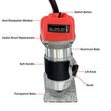 Cozyel 110V 800W Palm Router Electric Hand Trimer Wood Router 1/4" Collets Woodworking Tool Laminate Trimer, Red Cozyel